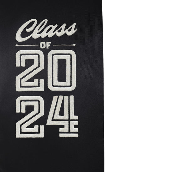 Black Class of 2024 Graduation Stole/Sash with Classic Tips by Wholesale Grad Supply