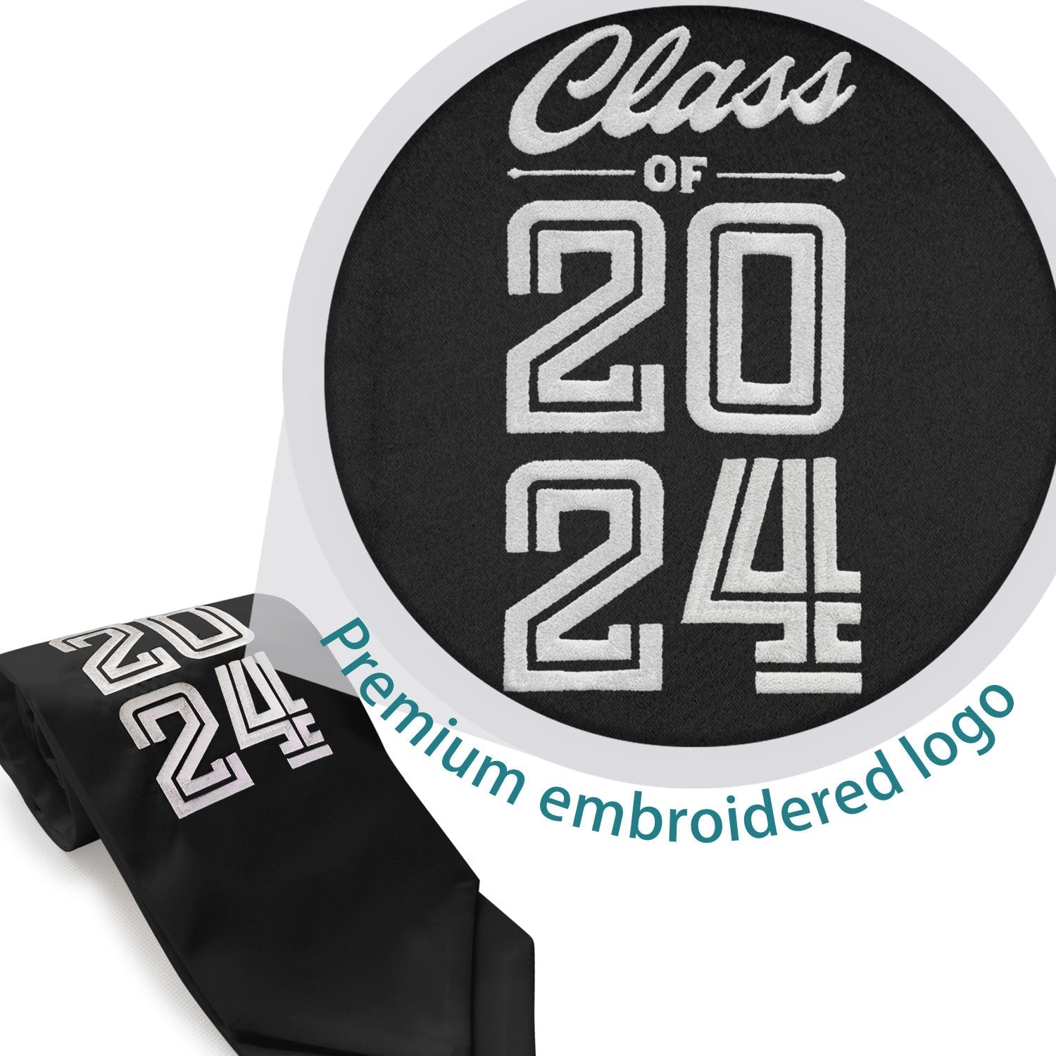 Black Class of 2024 Graduation Stole/Sash with Classic Tips by Wholesale Grad Supply
