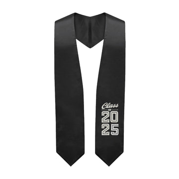 Black Class of 2025 Graduation Stole/Sash with Classic Tips by Wholesale Grad Supply