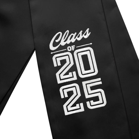 Black Class of 2025 Graduation Stole/Sash with Classic Tips by Wholesale Grad Supply