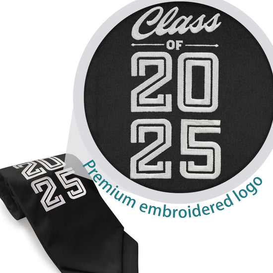 Black Class of 2025 Graduation Stole/Sash with Classic Tips by Wholesale Grad Supply