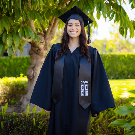 Black Class of 2026 Graduation Stole/Sash with Classic Tips by Wholesale Grad Supply