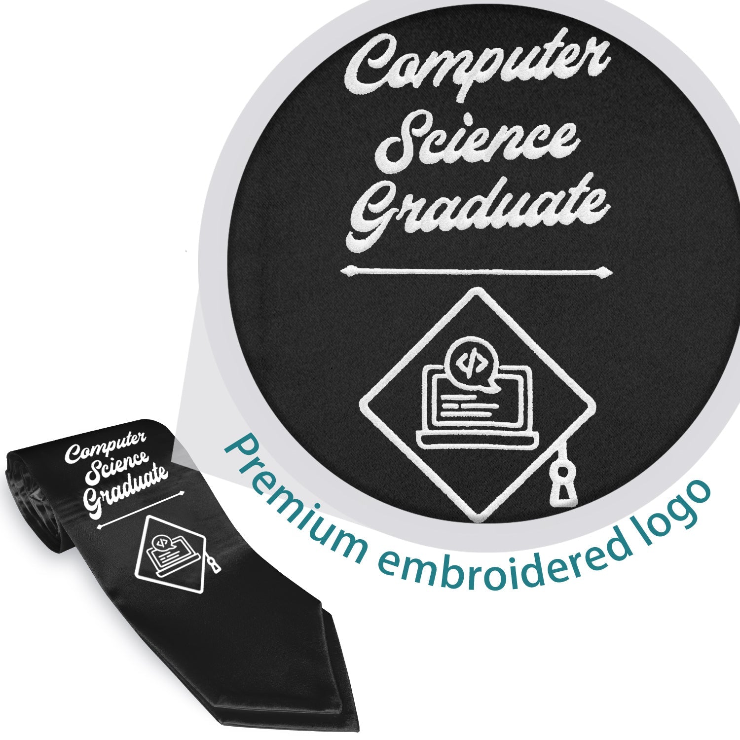Black Computer Science Graduate Stole/Sash with Classic Tips by Wholesale Grad Supply