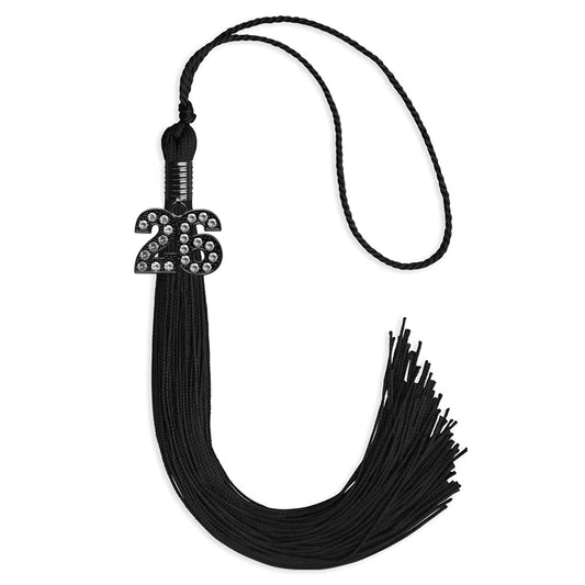 Black Graduation Tassel with Black Bling Charm by Wholesale Grad Supply