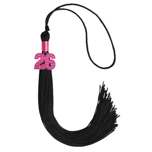 Black Graduation Tassel with Pink Bling Charm by Wholesale Grad Supply