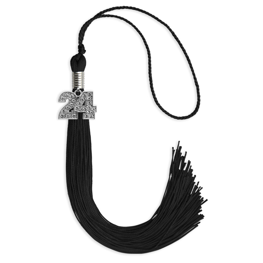 Black Graduation Tassel with Silver Bling Charm by Wholesale Grad Supply