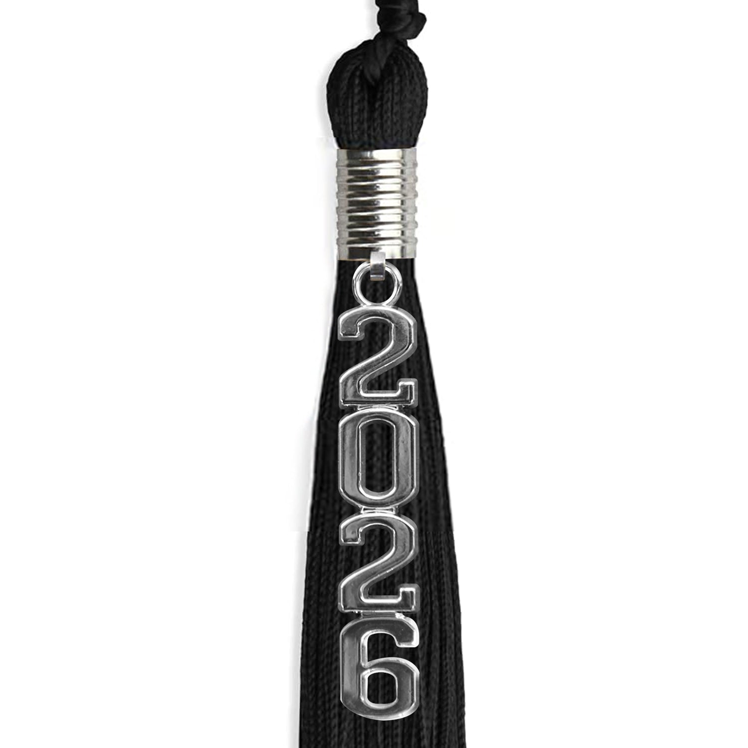 Black Graduation Tassel with Silver Stacked Date Drop by Wholesale Grad Supply