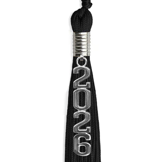 Black Graduation Tassel with Silver Stacked Date Drop by Wholesale Grad Supply