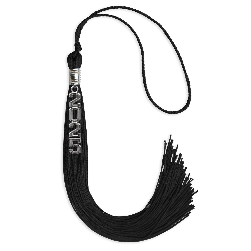 Black Graduation Tassel with Silver Stacked Date Drop by Wholesale Grad Supply