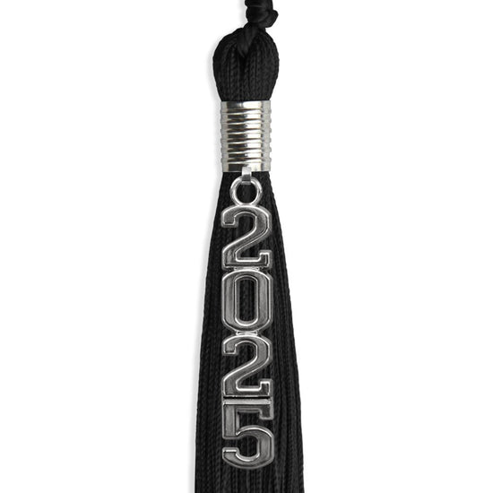 Black Graduation Tassel with Silver Stacked Date Drop by Wholesale Grad Supply
