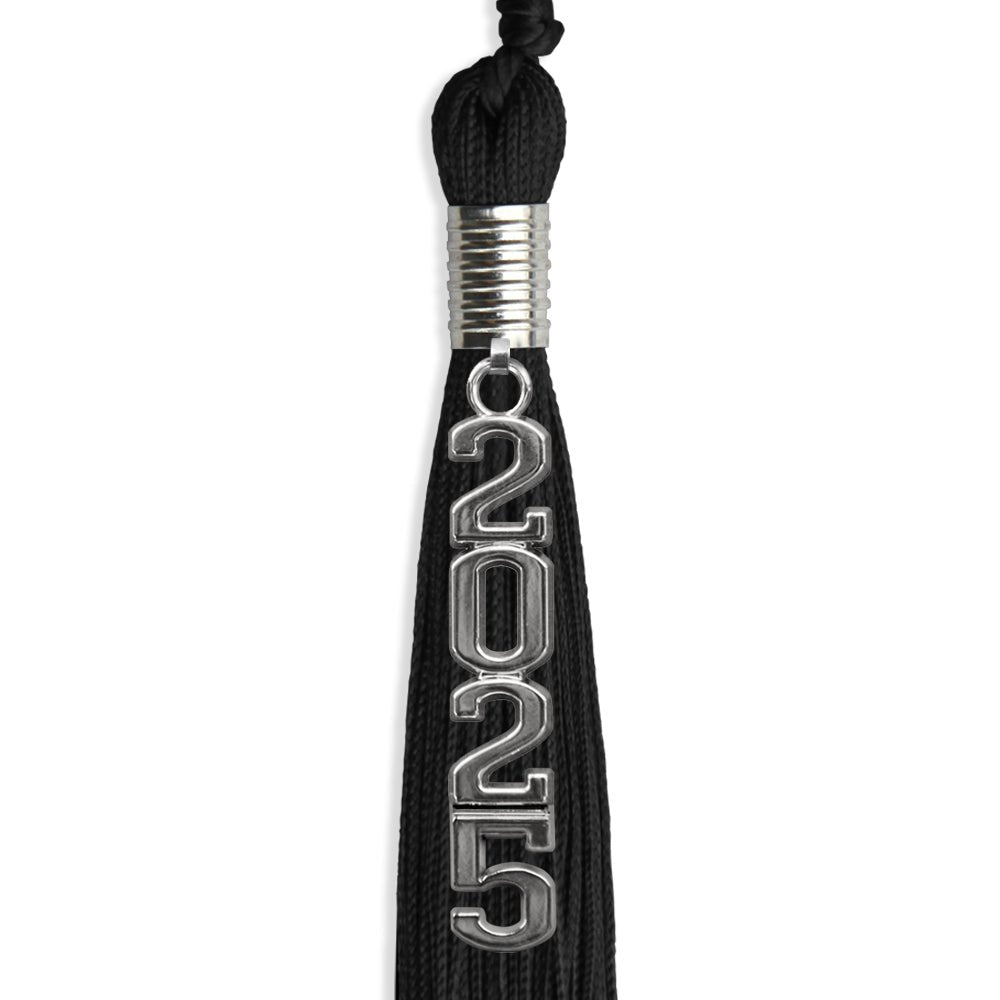 Black Graduation Tassel with Silver Stacked Date Drop by Wholesale Grad Supply