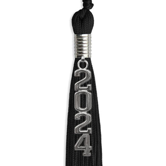 Black Graduation Tassel with Silver Stacked Date Drop by Wholesale Grad Supply