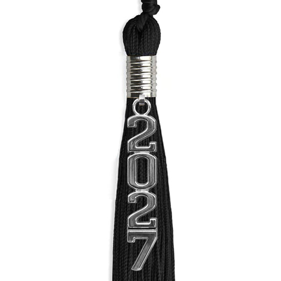 Black Graduation Tassel with Silver Stacked Date Drop by Wholesale Grad Supply