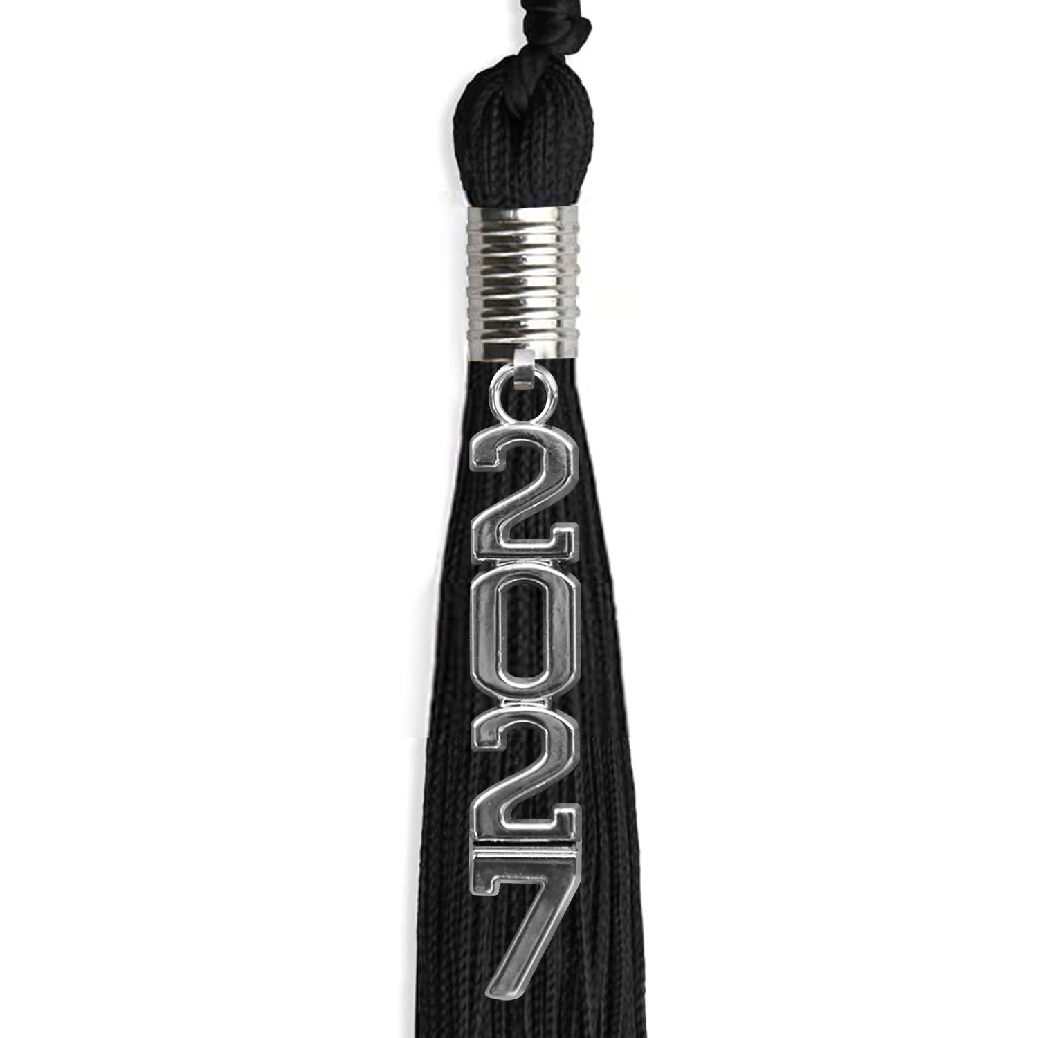 Black Graduation Tassel with Silver Stacked Date Drop by Wholesale Grad Supply