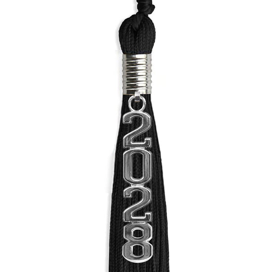 Black Graduation Tassel with Silver Stacked Date Drop by Wholesale Grad Supply