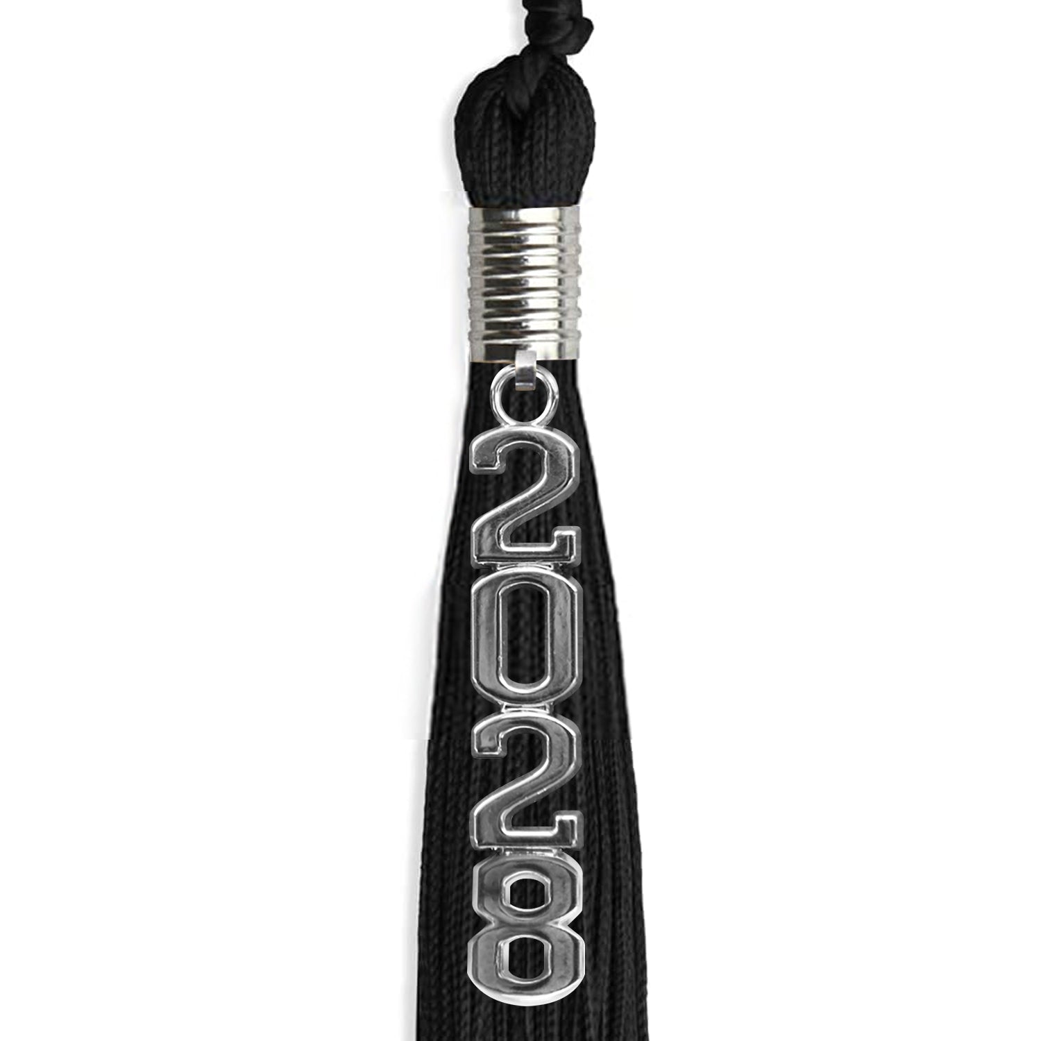 Black Graduation Tassel with Silver Stacked Date Drop by Wholesale Grad Supply