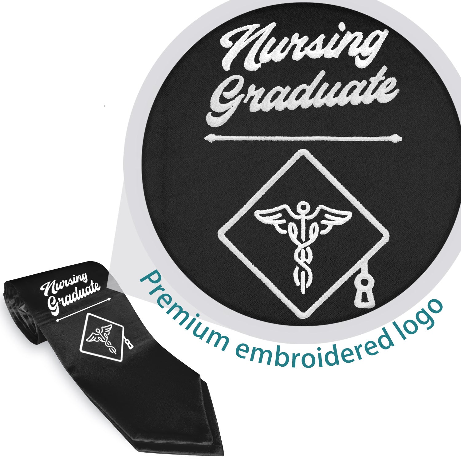 Black Nursing Graduate Stole/Sash with Classic Tips by Wholesale Grad Supply
