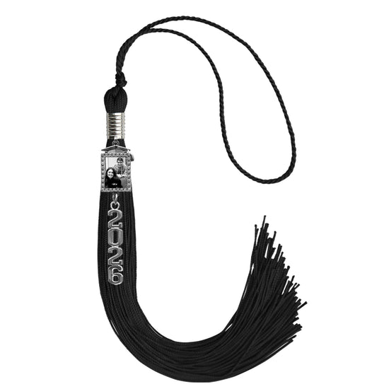 Black Tassel with Photo Frame Charm and Stacked Date Drop by Wholesale Grad Supply