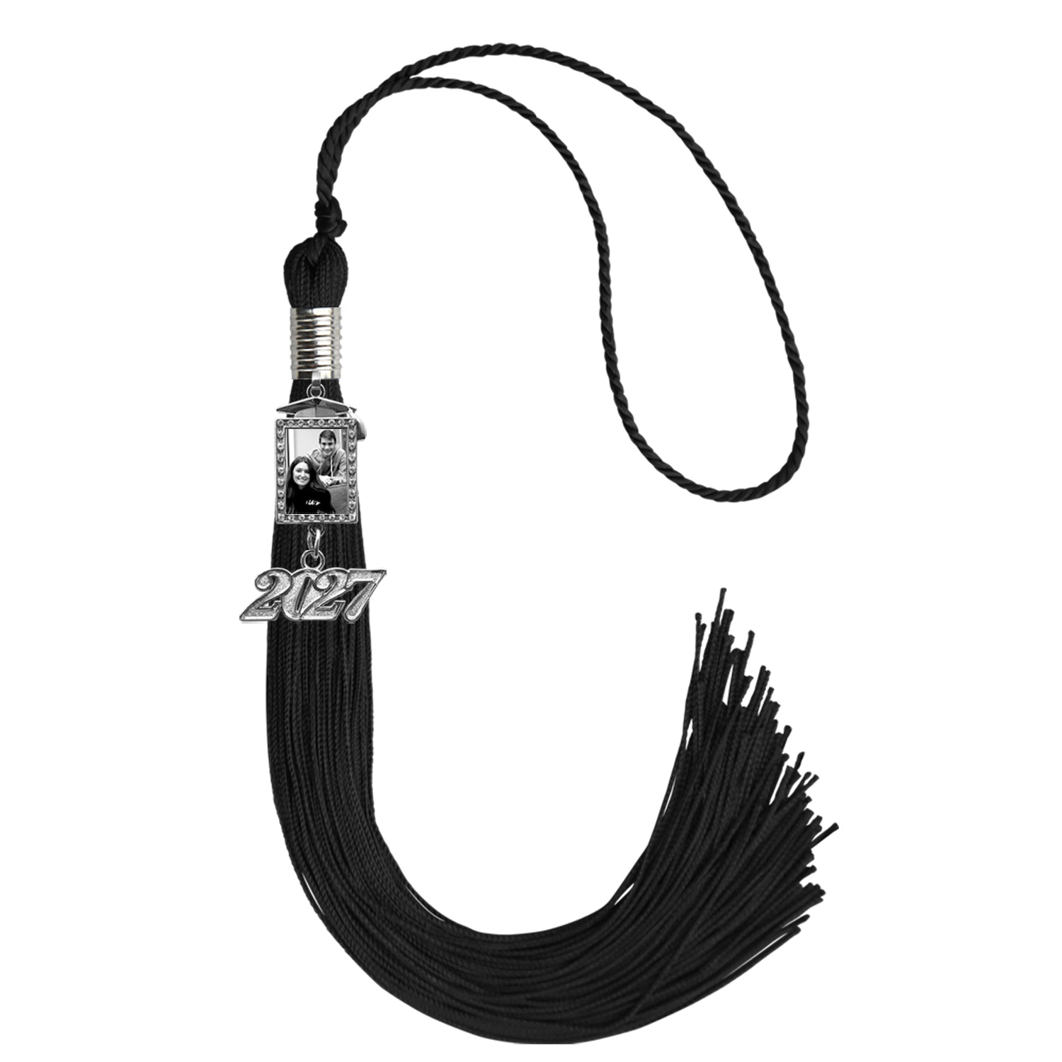Black Tassel with Photo Frame Charm and Year Date Drop by Wholesale Grad Supply