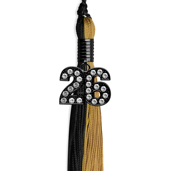 Black/Antique Gold Graduation Tassel with Black Bling Charm by Wholesale Grad Supply
