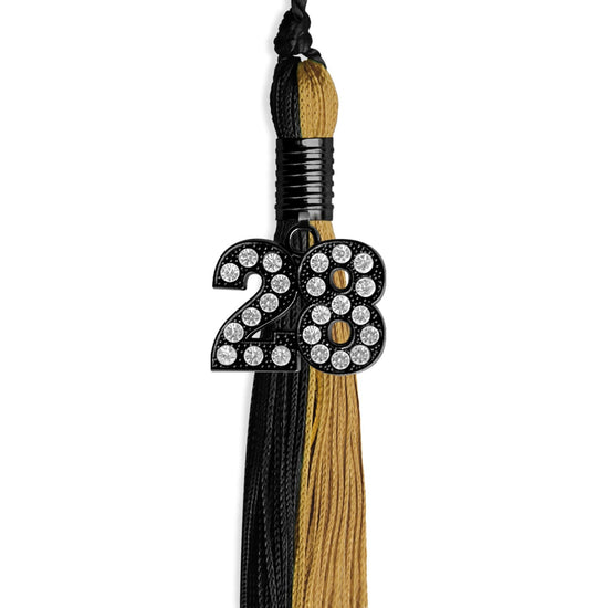 Black/Antique Gold Graduation Tassel with Black Bling Charm by Wholesale Grad Supply