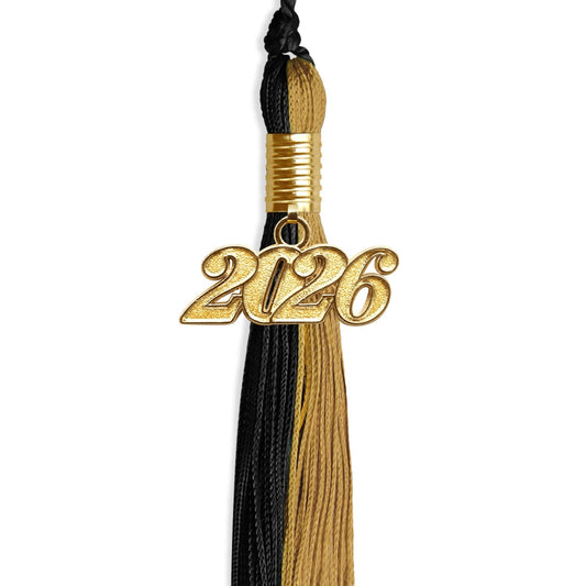 Black/Antique Gold Graduation Tassel with Gold Bling Charm by Wholesale Grad Supply