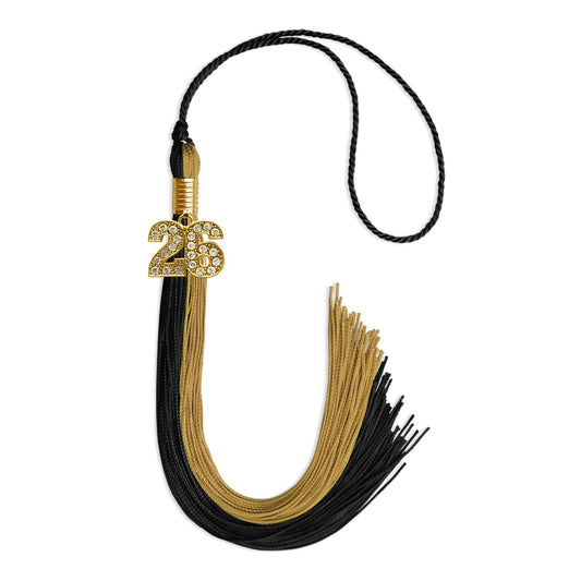 Black/Antique Gold Graduation Tassel with Gold Bling Charm by Wholesale Grad Supply