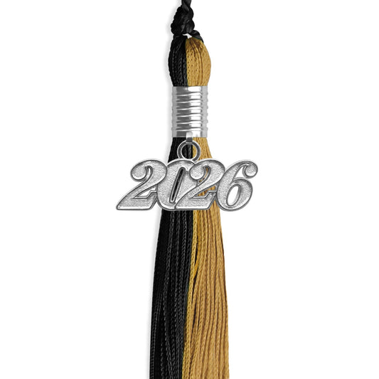 Black/Antique Gold Graduation Tassel with Silver Bling Charm by Wholesale Grad Supply