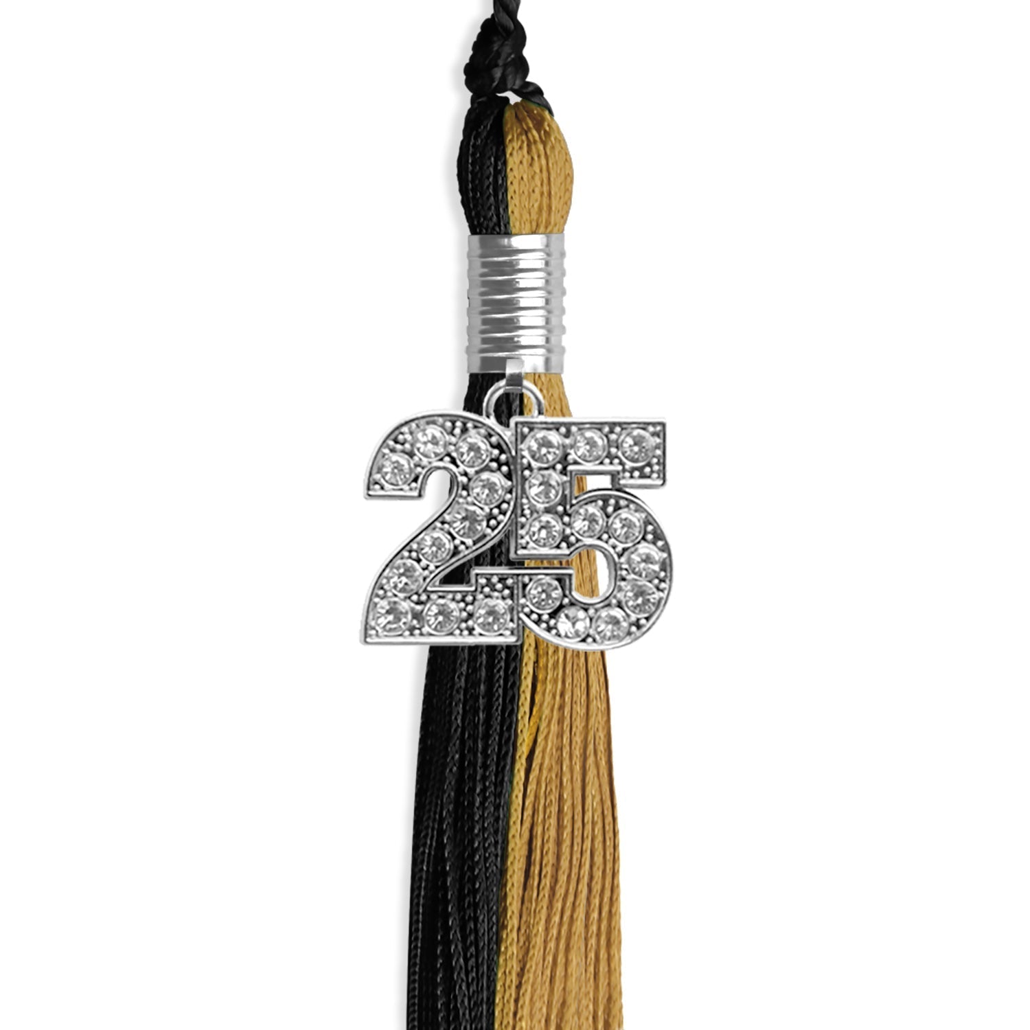 Black/Antique Gold Graduation Tassel with Silver Bling Charm by Wholesale Grad Supply