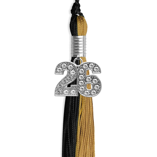 Black/Antique Gold Graduation Tassel with Silver Bling Charm by Wholesale Grad Supply