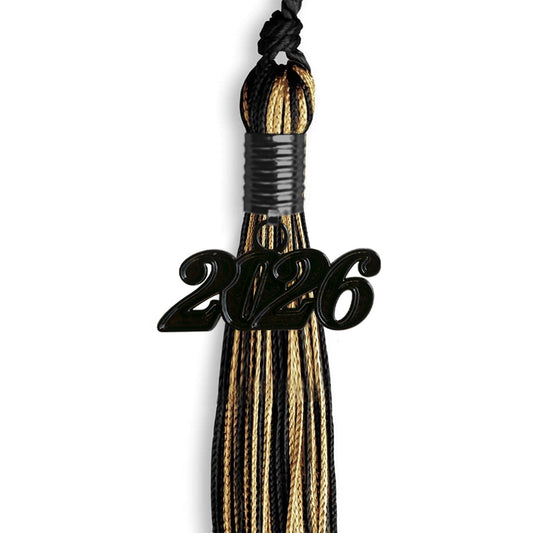 Black/Antique Gold Mixed Color Graduation Tassel with Black Bling Charm by Wholesale Grad Supply
