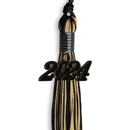 Black/Antique Gold Mixed Color Graduation Tassel with Black Bling Charm by Wholesale Grad Supply