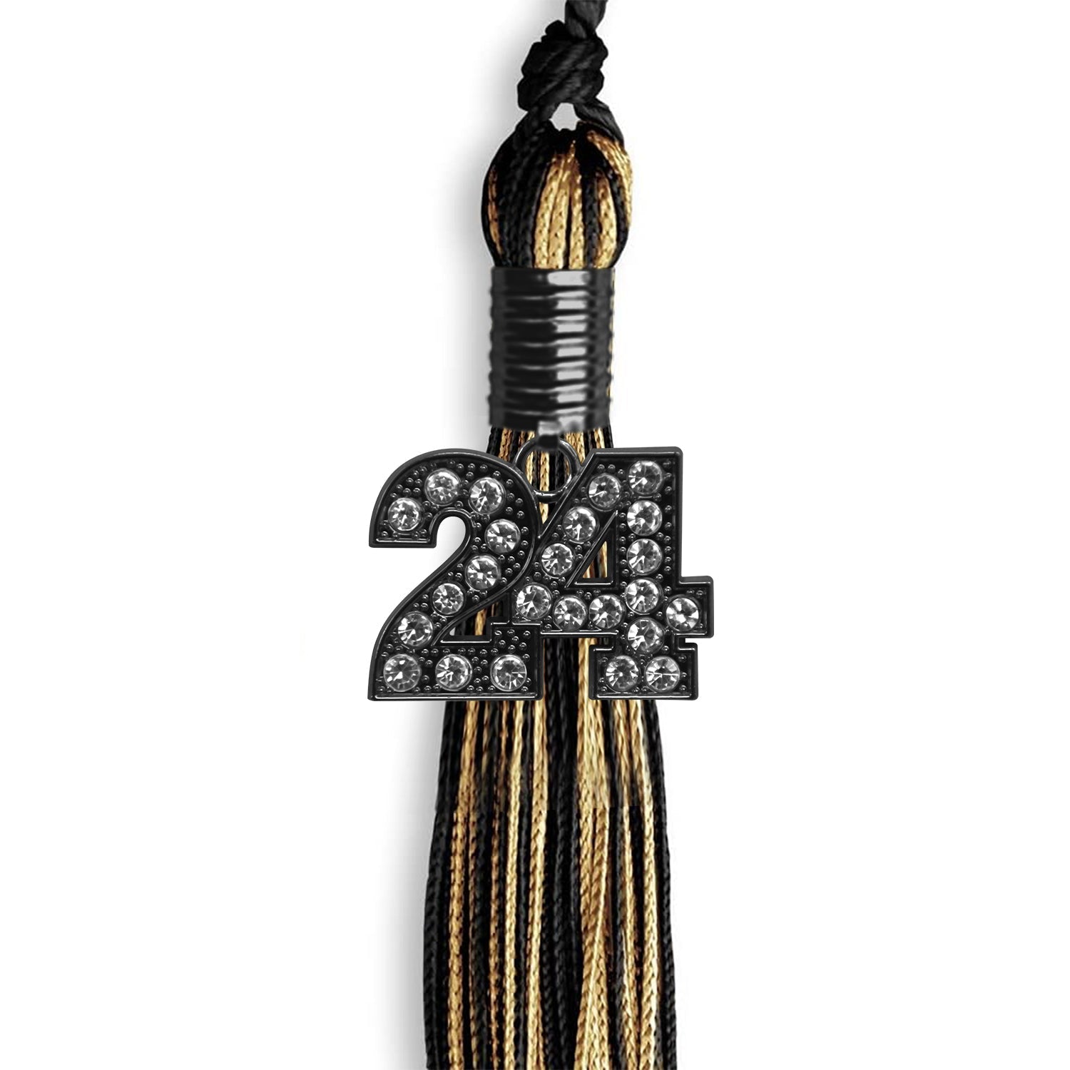 Black/Antique Gold Mixed Color Graduation Tassel with Black Bling Charm by Wholesale Grad Supply