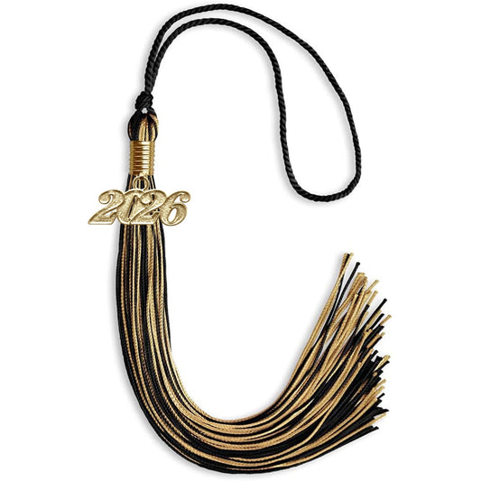 Black/Antique Gold Mixed Color Graduation Tassel with Gold Bling Charm by Wholesale Grad Supply