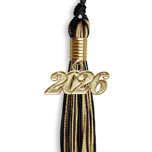 Black/Antique Gold Mixed Color Graduation Tassel with Gold Bling Charm by Wholesale Grad Supply