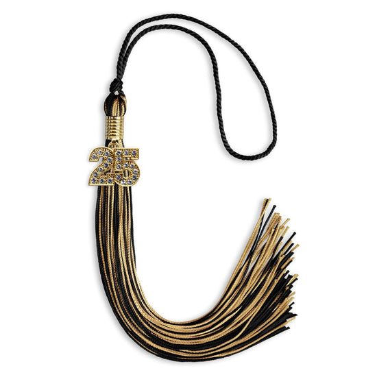 Black/Antique Gold Mixed Color Graduation Tassel with Gold Bling Charm by Wholesale Grad Supply