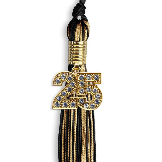Black/Antique Gold Mixed Color Graduation Tassel with Gold Bling Charm by Wholesale Grad Supply