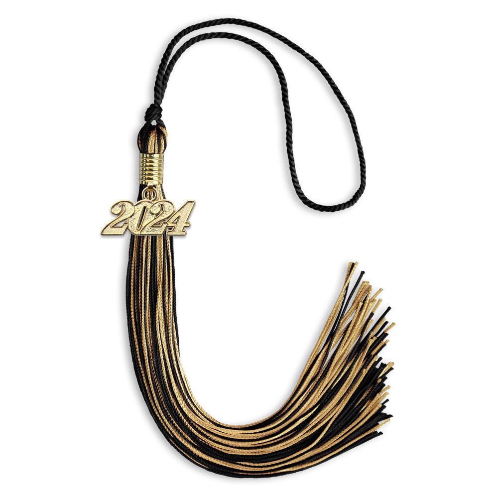 Black/Antique Gold Mixed Color Graduation Tassel with Gold Bling Charm by Wholesale Grad Supply