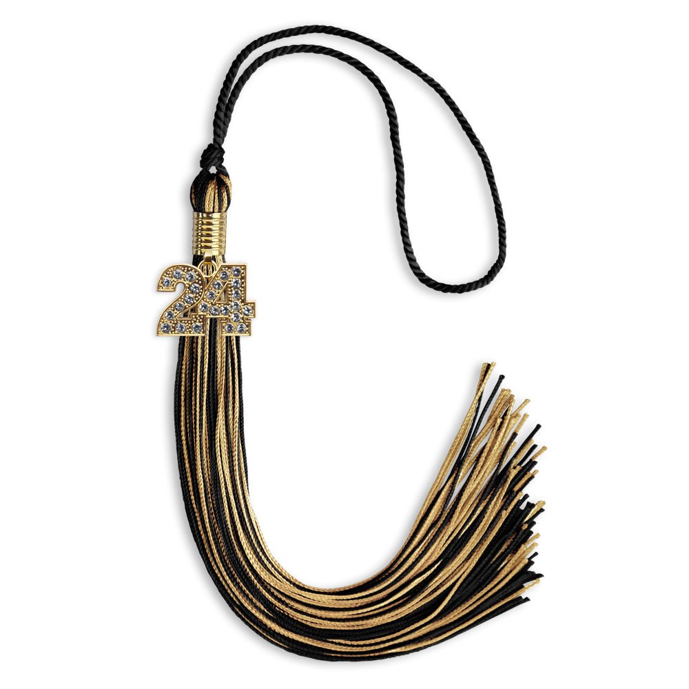 Black/Antique Gold Mixed Color Graduation Tassel with Gold Bling Charm by Wholesale Grad Supply