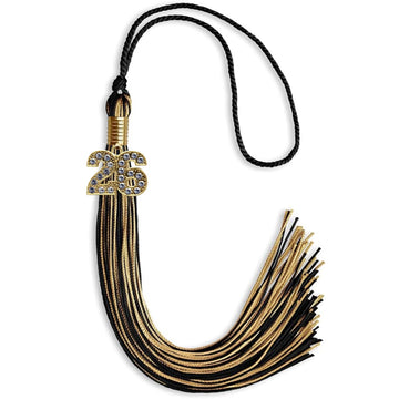 Black/Antique Gold Mixed Color Graduation Tassel with Gold Bling Charm by Wholesale Grad Supply