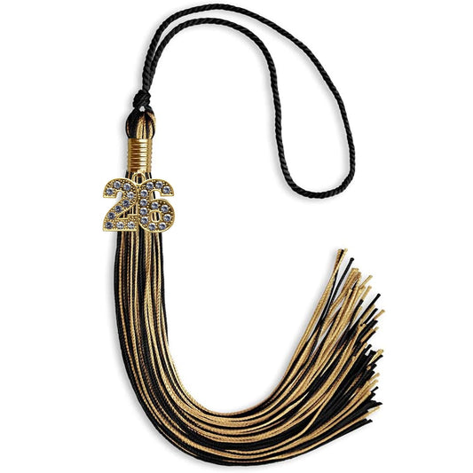 Black/Antique Gold Mixed Color Graduation Tassel with Gold Bling Charm by Wholesale Grad Supply