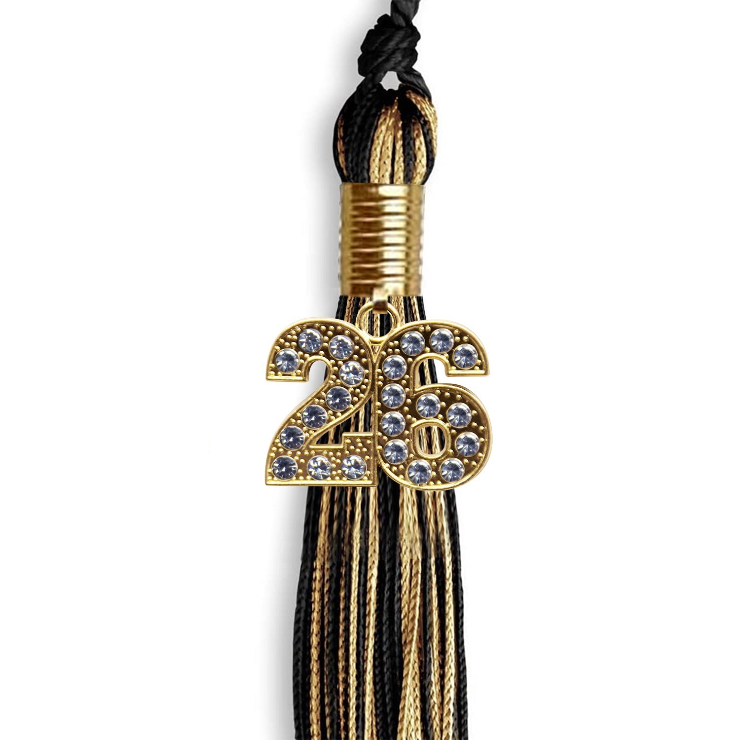 Black/Antique Gold Mixed Color Graduation Tassel with Gold Bling Charm by Wholesale Grad Supply