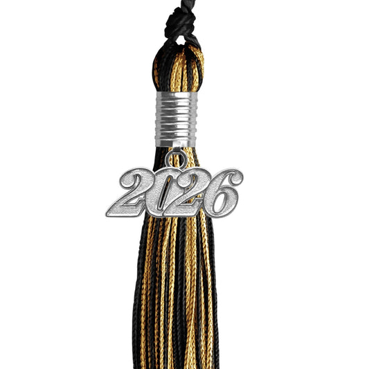 Black/Antique Gold Mixed Color Graduation Tassel with Silver Bling Charm by Wholesale Grad Supply