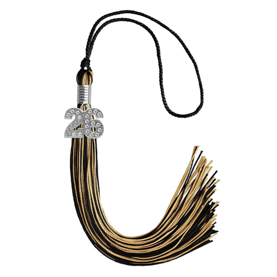 Black/Antique Gold Mixed Color Graduation Tassel with Silver Bling Charm by Wholesale Grad Supply