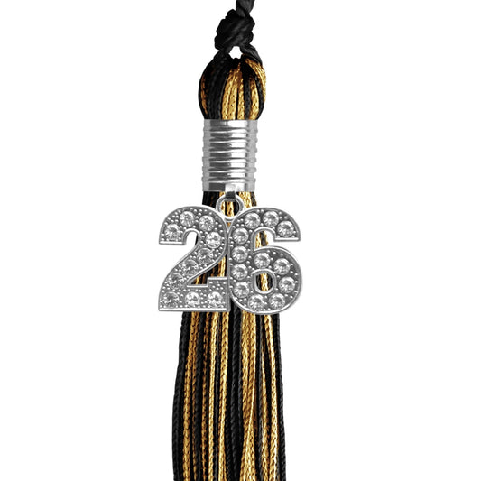 Black/Antique Gold Mixed Color Graduation Tassel with Silver Bling Charm by Wholesale Grad Supply
