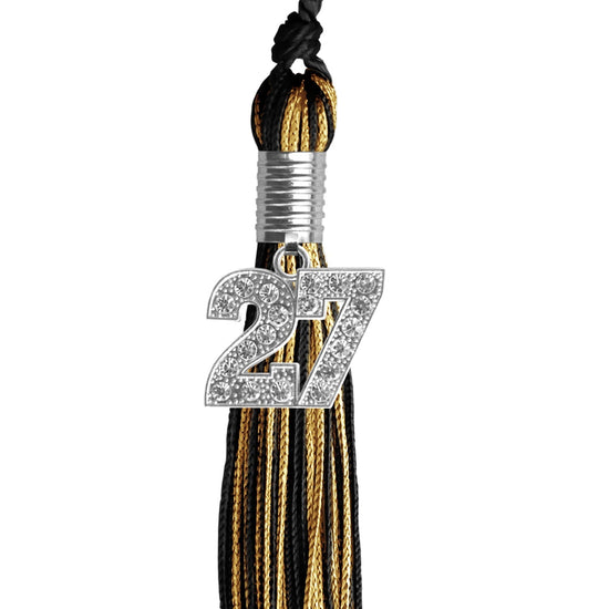 Black/Antique Gold Mixed Color Graduation Tassel with Silver Bling Charm by Wholesale Grad Supply