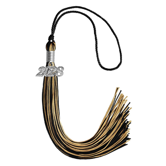 Black/Antique Gold Mixed Color Graduation Tassel with Silver Bling Charm by Wholesale Grad Supply
