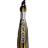 Black/Antique Gold Mixed Color Graduation Tassel with Stacked Silver Date Drop by Wholesale Grad Supply