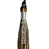 Black/Antique Gold Mixed Color Graduation Tassel with Stacked Silver Date Drop by Wholesale Grad Supply