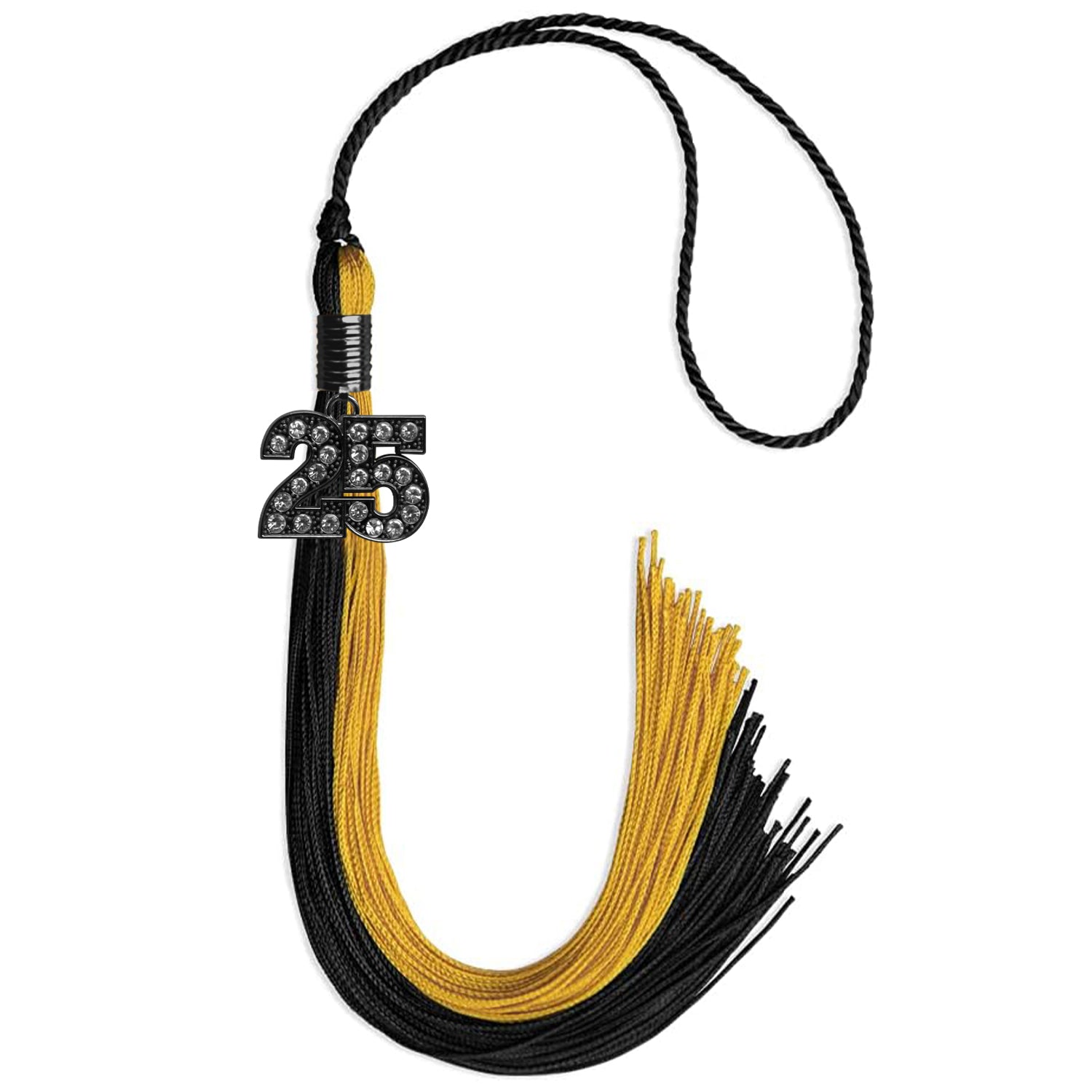Black/Bright Gold Graduation Tassel with Black Bling Charm by Wholesale Grad Supply